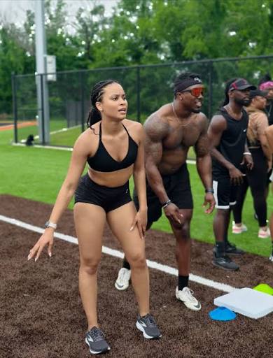 Athletes ready at the starting line during an outdoor competition